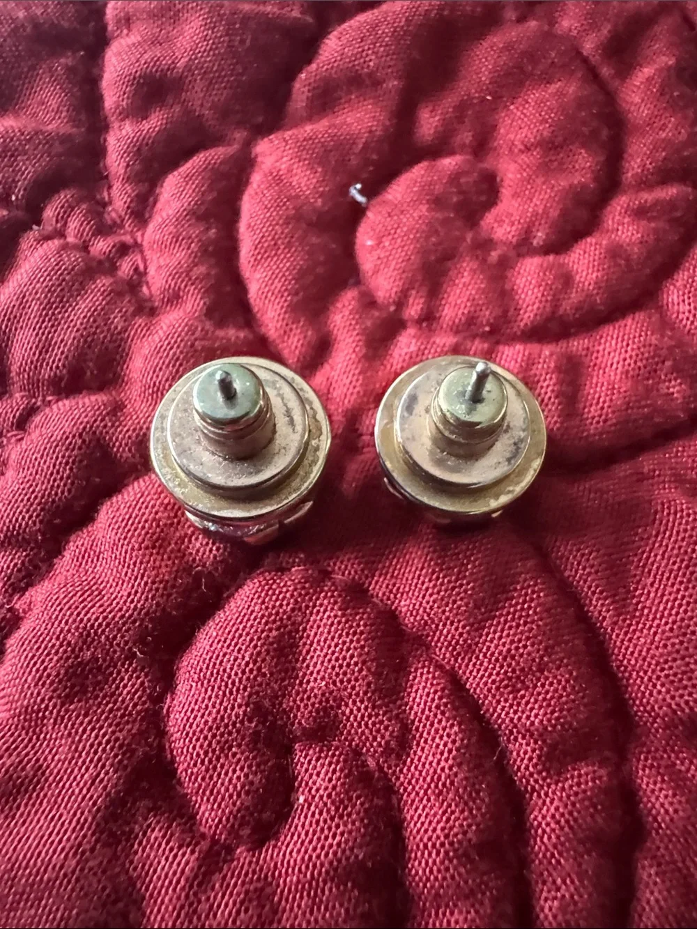 Tory Burch Gold-Tone Stud Earrings with Burgundy Logo Motif